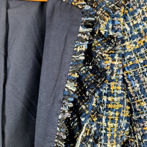 Ann Taylor Ruffle Tweed Blazer Size 6. Navy Blue Multicolor Shimmer Raw Edge - Picture 10 of 13